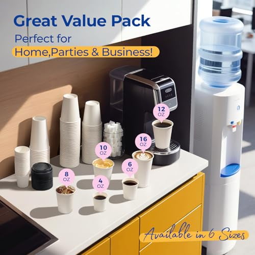 Fit Meal Prep 100 Pack 6 oz Disposable Coffee Cups with Lids, Premium To Go  Paper Cups, Leak Proof Hot Coffee Cups with Lids for Travel, Office, ...