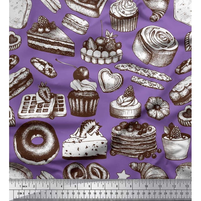 Soimoi Rayon Fabric Cupcake,Donut & Cookies Food Decor Fabric Printed Yard 56 Inch Wide