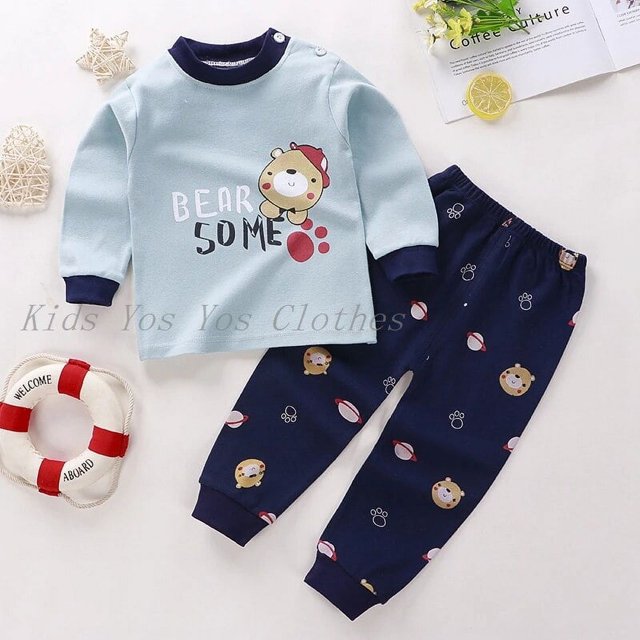 Conjuntos de pijama coreanos de algodón para niños y niñas, camiseta bonita con cuello redondo y pantalones, ropa de Navidad, 2022