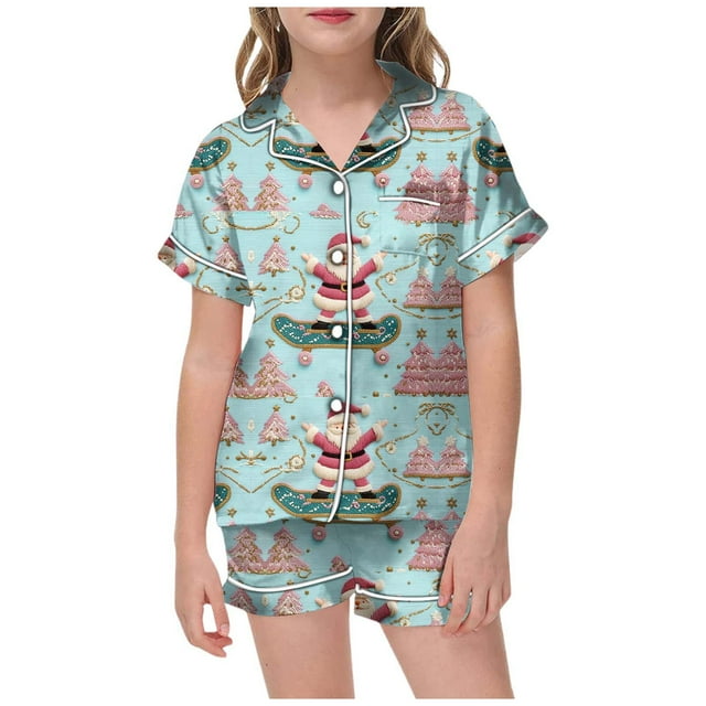 WEAIXIMIUNG Pajamas For Children Shirt And Pant Matching Set Sleepwear Set With Pockets For Christmas 6-7 Years