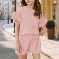 thumbnail image 2 of Clothes For Girls 10-12 Trendy Girls' Summer Outfit Ruffle Sleeve Top and Elastic Waist Shorts Clothing Set Lightweight Casual Two Piece, 2 of 5