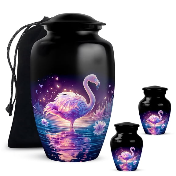 Yatskia Purple Flamingo with Blossoms Large Burial Urns for Human Ashes Adult, Decorative Small Funeral Keepsake Urn for Adult Ashes, (Classic 10 Inch and 3 Inch)