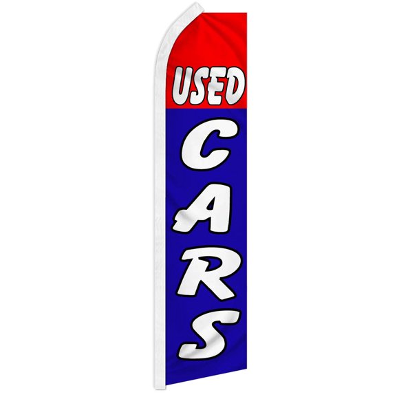 Used Cars Red and Blue Swooper Feather Flag - Great for Dealerships and Car Lots