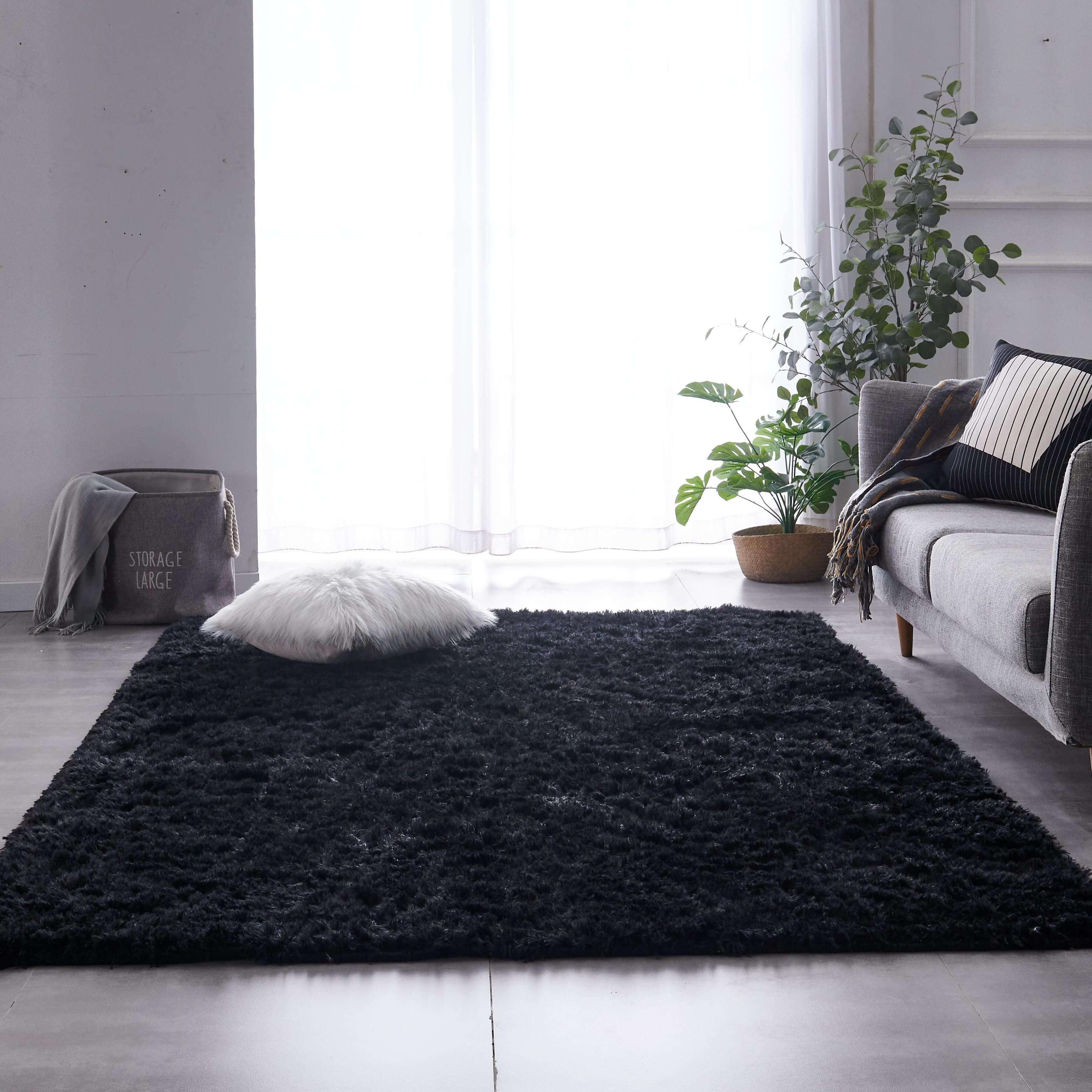 BRICHOEE 8 x 10 Shag Area Rugs, Soft Indoor Modern Nursery Rug, Plush Shaggy Throw Carpets for Boy and Girls Room Dorm Living Room Black