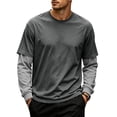 thumbnail image 3 of Nestiefly Mens Layered Shirt Longsleeve Cotton Basic Tee Faux 2-Piece Casual Pullover Fashion Fall Purple M, 3 of 7