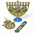 thumbnail image 3 of Stp Goods Grapevines Enamel Menorah in Gift Box 7.1x3x6.5" (18x7.6x16.5 cm) Judaica Hanukkah Menorah Hand-Painted Artistic Menorah Metal Candelabra with Jeweled Accents, Blue and Gold, 3 of 3