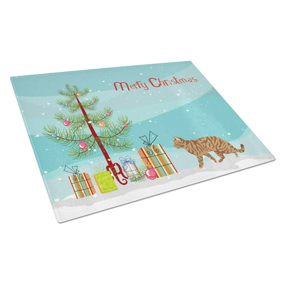 Carolines Treasures CK4731LCB Toyger Cat Merry Christmas Glass Cutting Board Large, 12H x 16W, multicolor