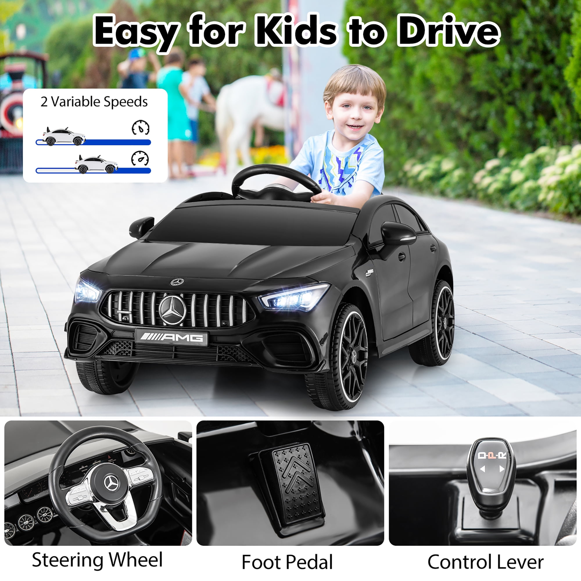 Gymax 12V Kids Ride on Car w/Remote Rocking Function Transport Wheels Lights & Music Black