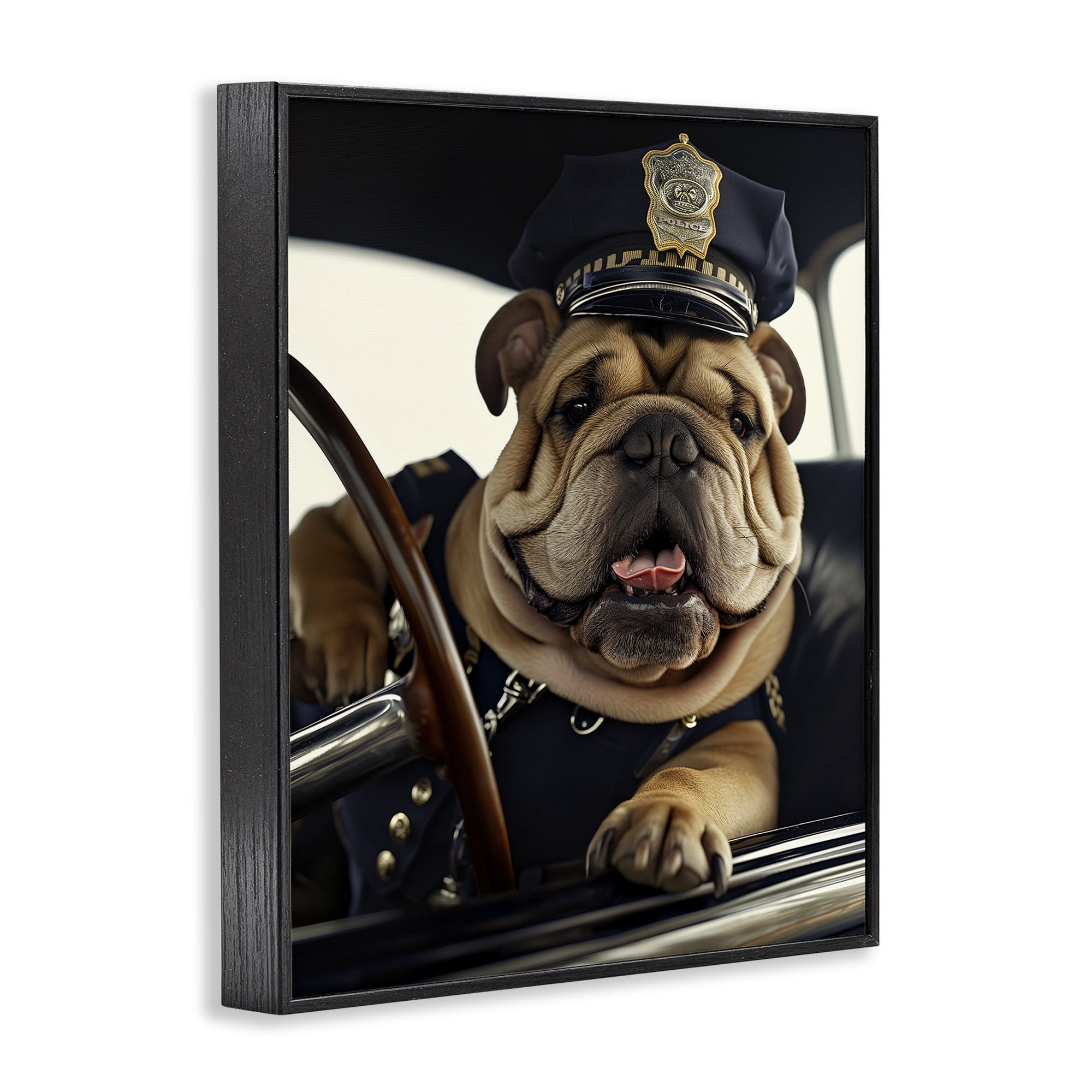 Stupell Industries Police Dog in Car Animals & Insects Painting Black Framed Art Print Wall Art, 16 x 20