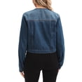 thumbnail image 3 of CHAQUETA CHIC PARA MUJER SIN COLLAR DE DENIM, CON BOTONES, ESTILO OESTE, DE MANGA LARGA, CORTA, COLOR AZUL OSCURO TAMAÑO S, 3 of 6
