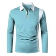 thumbnail image 2 of VSSSJ Men's Long Sleeve Shirts Big and Tall Color Block Patchwork Zipper Turndown Collar Shirt Blouse Fashion Versatile Cozy Lounge T-Shirts Light Blue XXXL, 2 of 6