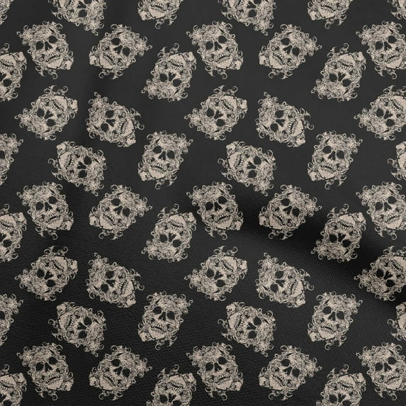 oneOone Georgette Viscose Black Fabric Skull Dress Material Fabric Print Fabric By The Yard 42 Inch Wide-aF