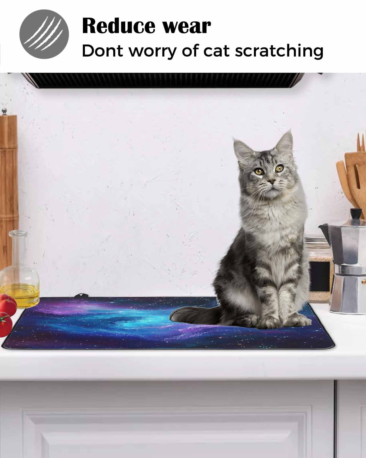 nqOlkjepod Large Induction Cooktop Protector Mat 36"x21", Blue Purple Space Stove Top Covers for Electric Stove, Modern Abstract Stars Sky Decorative Stove Burner Cover Mats, Glass Top Stove Cover