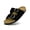black, variant on Unisex Genuine Suede Summer Sandals Arch Support Cork Footbed Slide Sandals with Double Adjustable Buckle for Women Men Summer Outdoor Slides