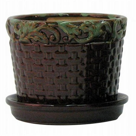 - 6.75 in. Deco Rim Basketweave Planter, Moss Brown