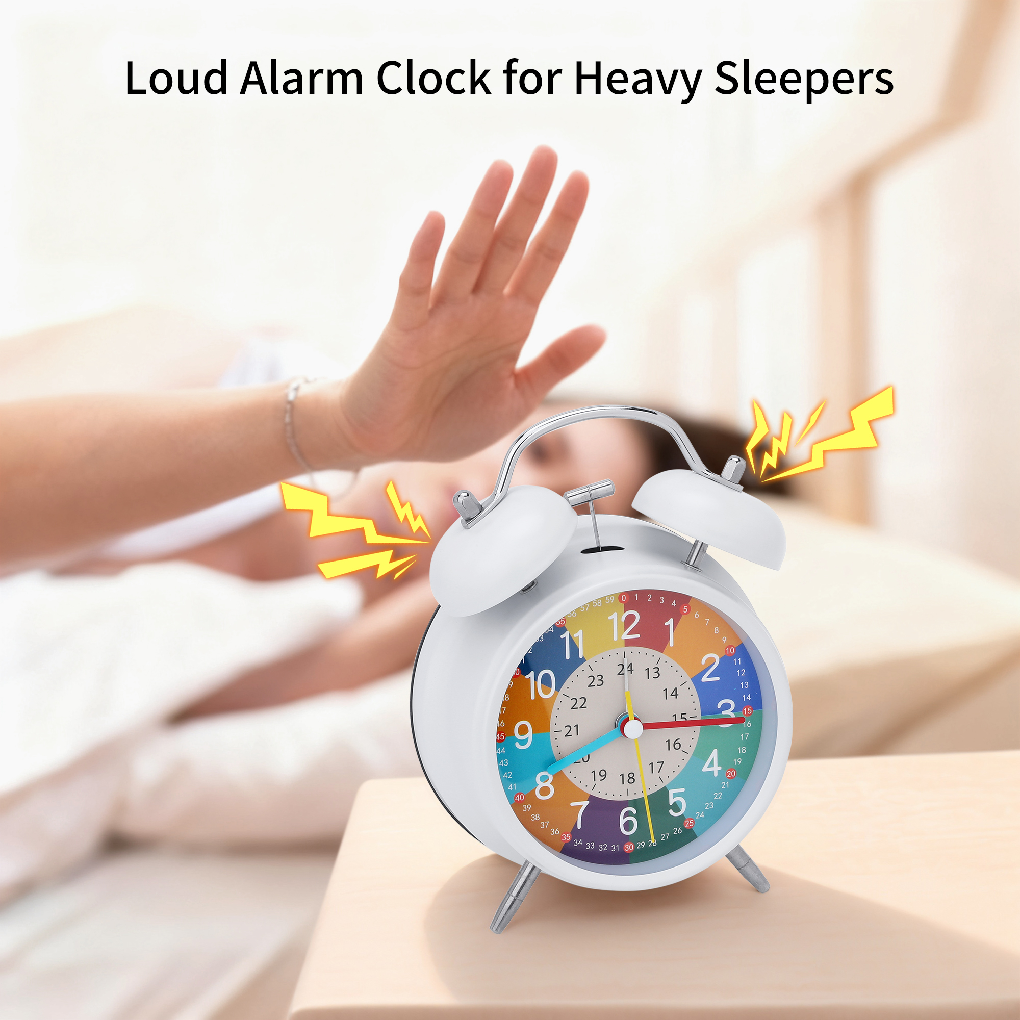 Unique Bargains Non-Ticking Alarm Clock for Home Decor White 4.3"L x 2.2"W x 6.3"H
