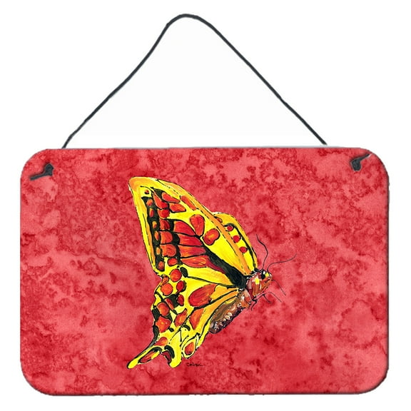 Carolines Treasures 8862DS812 Butterfly on Red Wall or Door Hanging Prints 8x12 multicolor