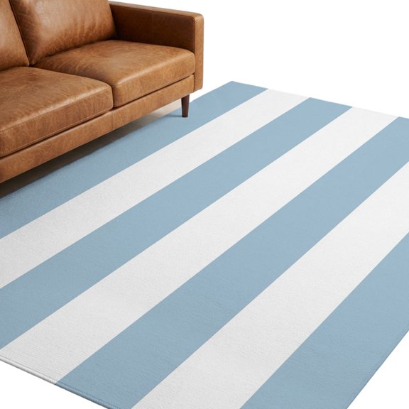 Sky Blue Stripes Area Rug 5x7ft Modern Artistic Parallel Lines Non-Slip Washable Rectangle Rugs Soft Felt Indoor Floor Mat for Bedroom Kitchen Living Room Bathroom