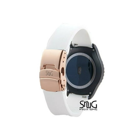 - SnuG Watchbands Samsung Gear S2 classic 20mm Replacement Smart Watch Band fits Samsung Gear s2 CLASSIC only- Quick Release - Stainless Steel Deployant Buckle (White with Rose Gold Buckle)