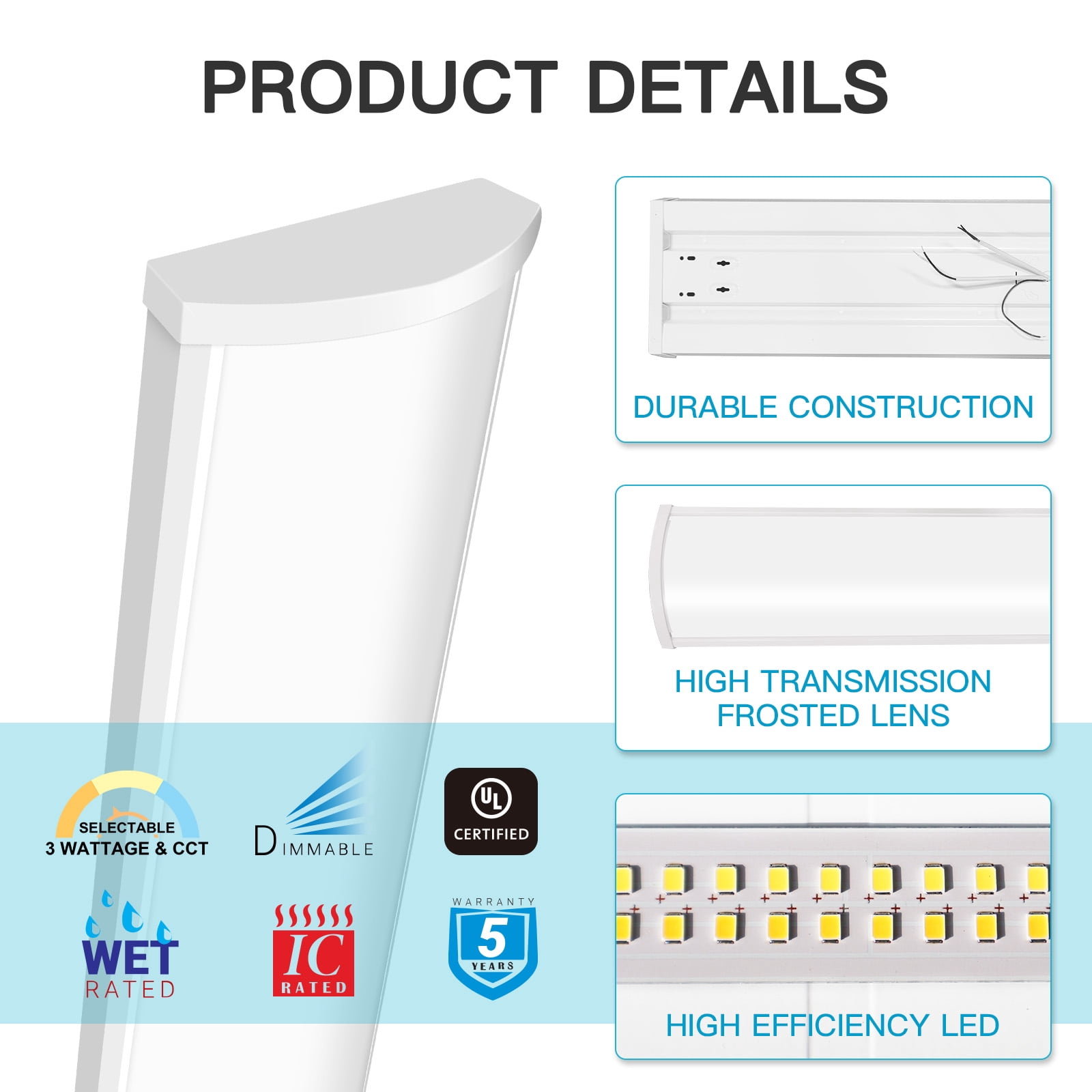 1 PK 4FT LED Wraparound Light,48 inch Garage Lights Ceiling, 54W, 6210LM, 3500/4000/5000K, 120-277V Commercial Electric 4FT Led Light Fixtures for Garage,Laundry Room,Warehouse,Closet,Shop,UL & DLC