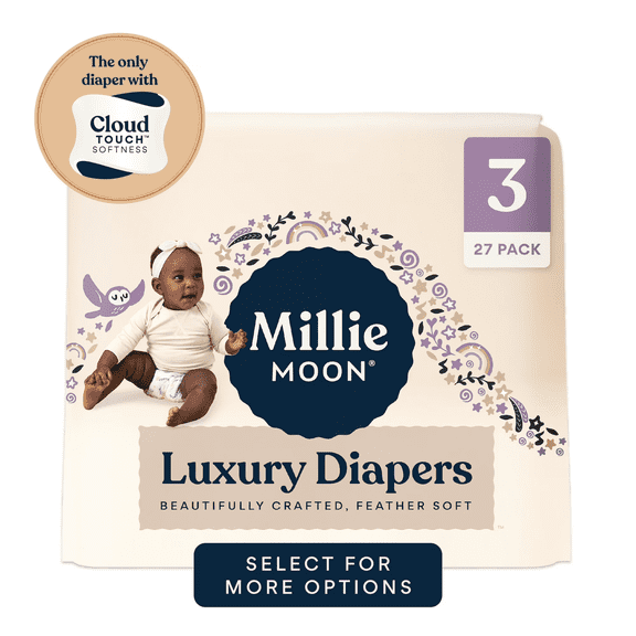 Millie Moon Luxury Diapers – Size 3 CloudTouch™ Softness Hypoallergenic, Ultra-Absorbent 27 Count