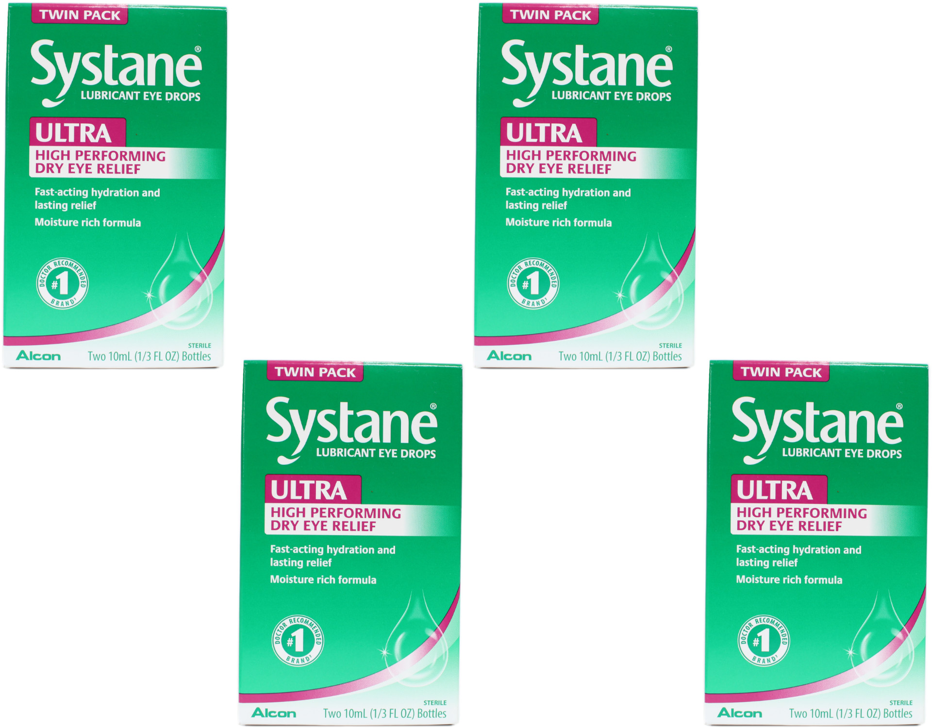 4 Pack Systane Ultra Lubricant Eye Drops 2 count .33oz (10 ml) Bottles in Each