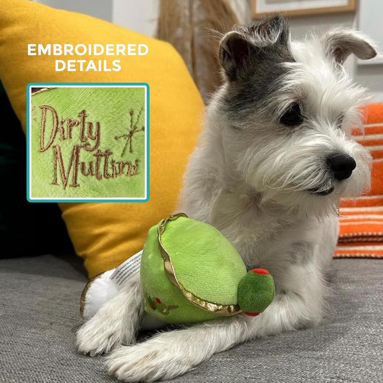 Haute Diggity Dog Dirty Muttini, Plush Designer Dog Toys with Interactive Squeaker, Stimulating Pet Enrichment, Machine-Washable & Safe Materials for All Breeds, One Size