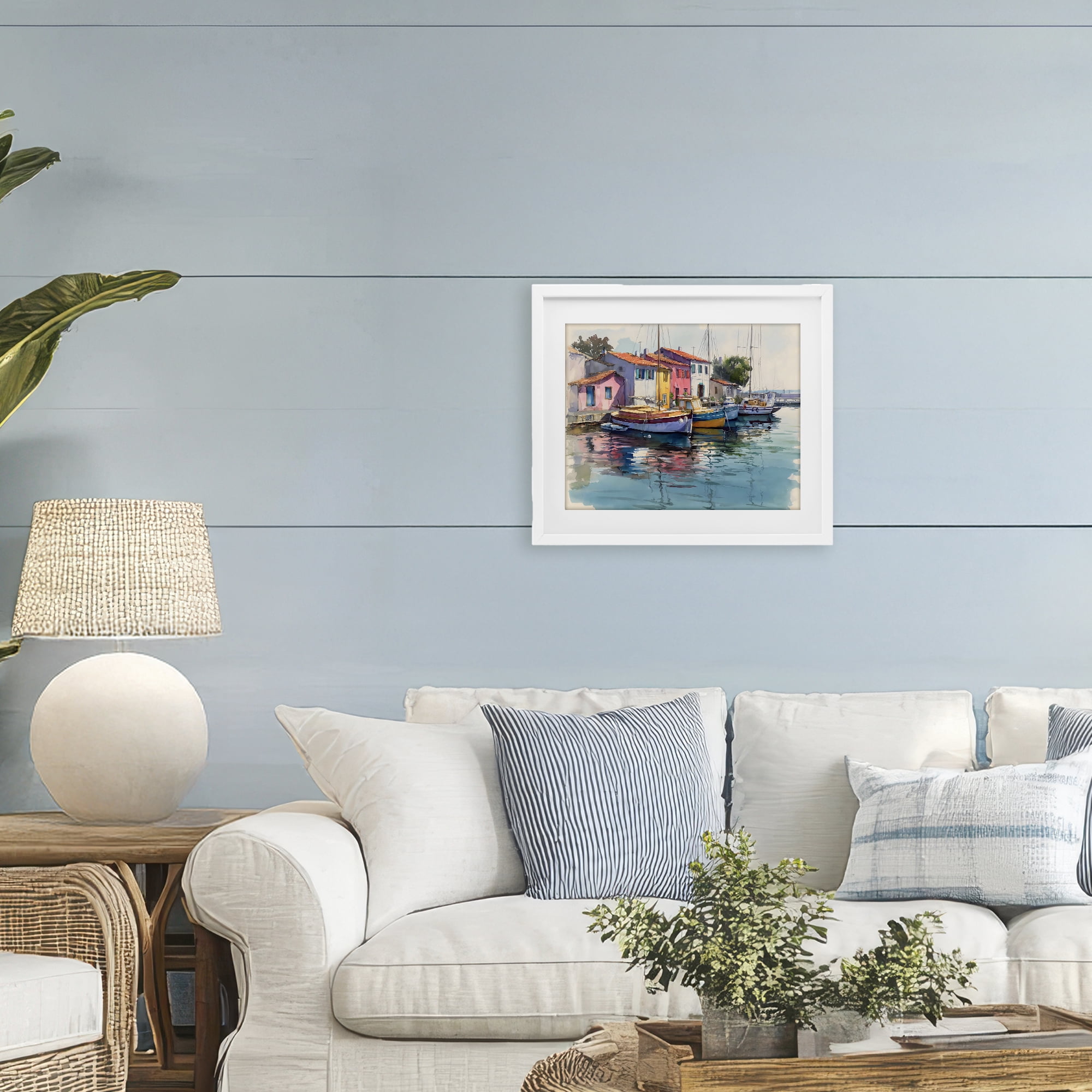 Stupell Industries Colorful Docks Harbor White Framed Print Under Glass, design by Franklyn Gregory
