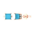 thumbnail image 2 of 1.0 Ct Princess Cut Studs Blue Turquoise 14K Rose Solid Solid Gold Everyday Dainty Earrings Push Back, 2 of 7
