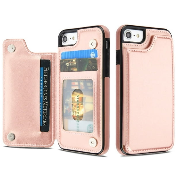 Stow Wallet Leather Hybrid Case With 3 Card Compartment For Iphone Se 2nd Gen And Iphone 8 7 Rose Gold Walmart Com Walmart Com