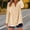 Khaki, variant on Cotton 3/4 Sleeve Button Down Shirts for Women Gingham Plaid Striped Tops V Neck Casual Loose Blouse XXL