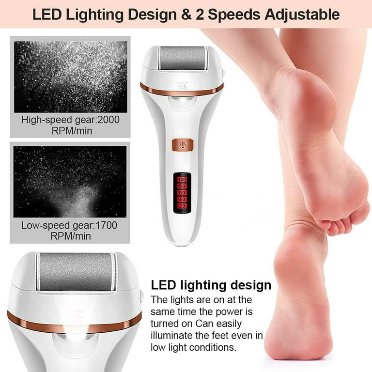 Electric Callus Remover for Feet, 2 Speed Electric Foot File, Rechargeable Foot  Scrubber Pedicure kit for Cracked Heels and Dead Skin with 3 Roller Heads.