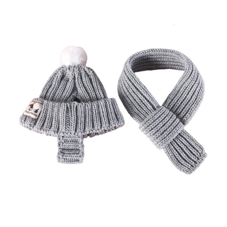 LAIQIEN 2Pieces Dog Costumes Knitted Hat Scarf Set Warm Winter Hat Scarf Pet Costume