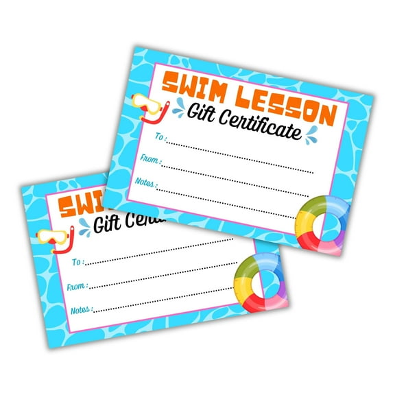 Swim Lessons Gift Certificate Card Paper  30 pk 4x6 Summer Swimming Instructor Level Achievement Certificate Pass Kids Pool Award