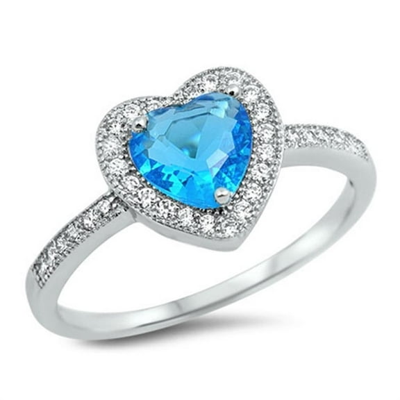 CHOOSE YOUR COLOR Blue Simulated Sapphire Heart Love Ring .925 Sterling Silver Band CZ Female Size 10