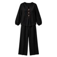 thumbnail image 7 of Wenini Women's 2 Piece Set V Neck Button down Top High Waist Wide Leg Pants Casual Loungewear Vacation Outfit, 7 of 7