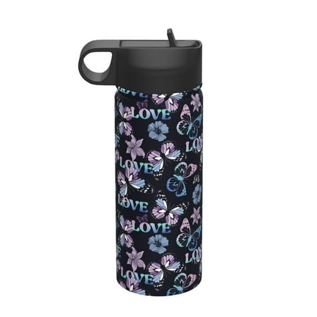 

Uemuo Love Butterflies Print 18oz Sports Insulated Kettle Water Bottle Outdoor Sports Bottle Insulated Hydration Bottle with Handle & Flip Straw
