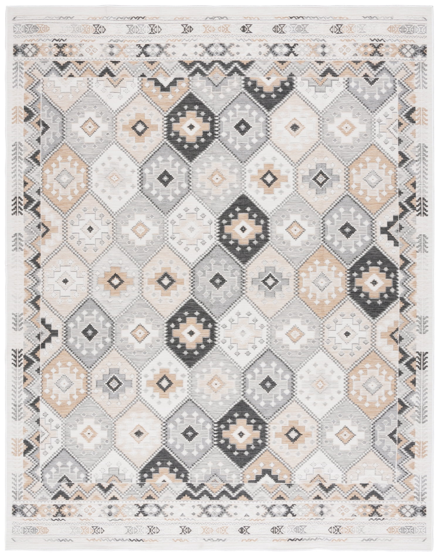 SAFAVIEH Sunrise Lara Geometric Reversible Indoor/Outdoor Area Rug, Ivory/Grey Black, 8' x 10'