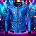 thumbnail image 2 of QHFBli Men's Metallic Jacket 70s Disco Dance Party Shiny Varsity Zipper Baseball Bomber Jacket, 2 of 3