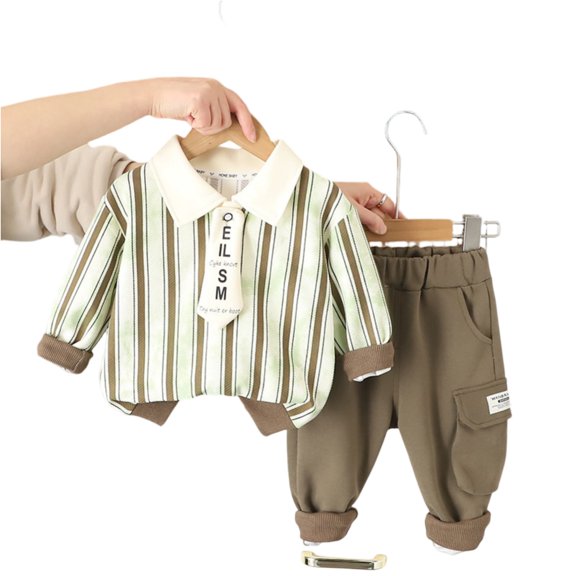 Toddler Boys Long Sleeve Striped Shirt and Elastic Waist Pants Set Soft Breathable Outfit for Daily Wear Spring Fall