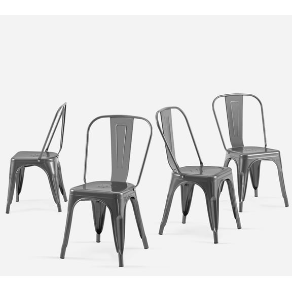 SOLEGGIATA Metal Kitchen Chairs Set of 4 Industrial Stackable Metal Chairs,for Kitchen Dining Rooms Cafes Restaurant Outdoor Deepspace Grey Color