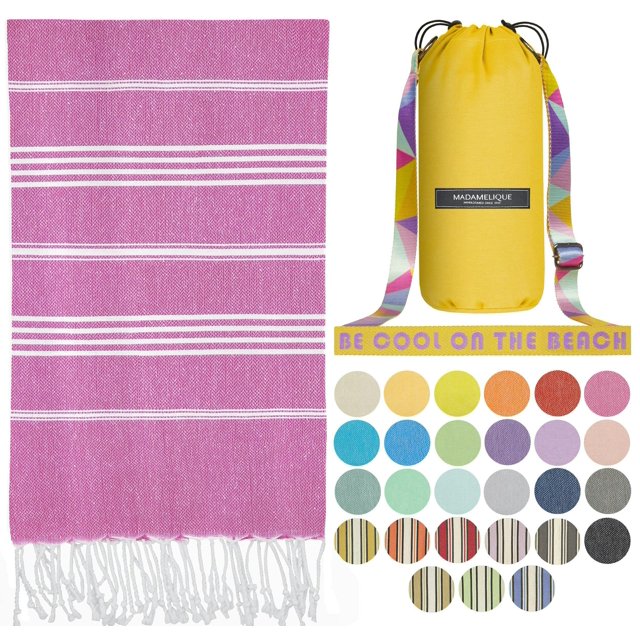 Madamelique Toalla De Playa Turca Con Bolsa De Playa - 39 X 74 - Toallas De Playa Prelavadas De Gran Tamaño -% 100 Algodón - Secado Rápido - Sin Arena - Toallas De Baño Turcas Tejidas A Mano - Toalla