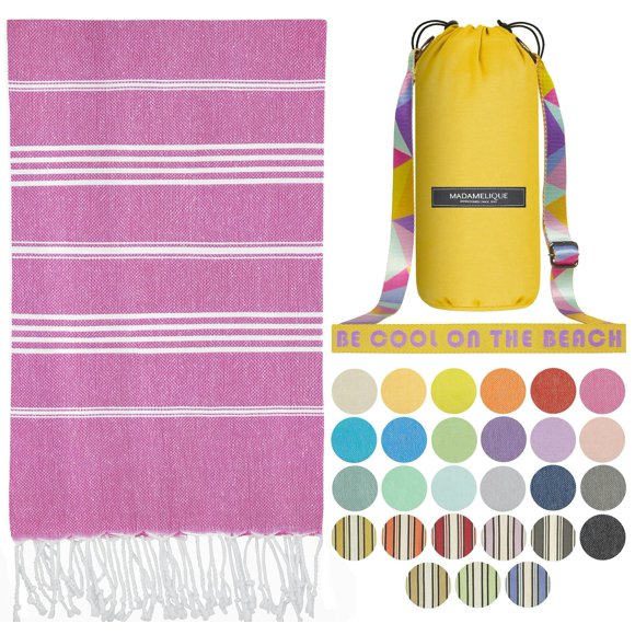 Madamelique Toalla De Playa Turca Con Bolsa De Playa - 39 X 74 - Toallas De Playa Prelavadas De Gran Tamaño -% 100 Algodón - Secado Rápido - Sin Arena - Toallas De Baño Turcas Tejidas A Mano - Toalla