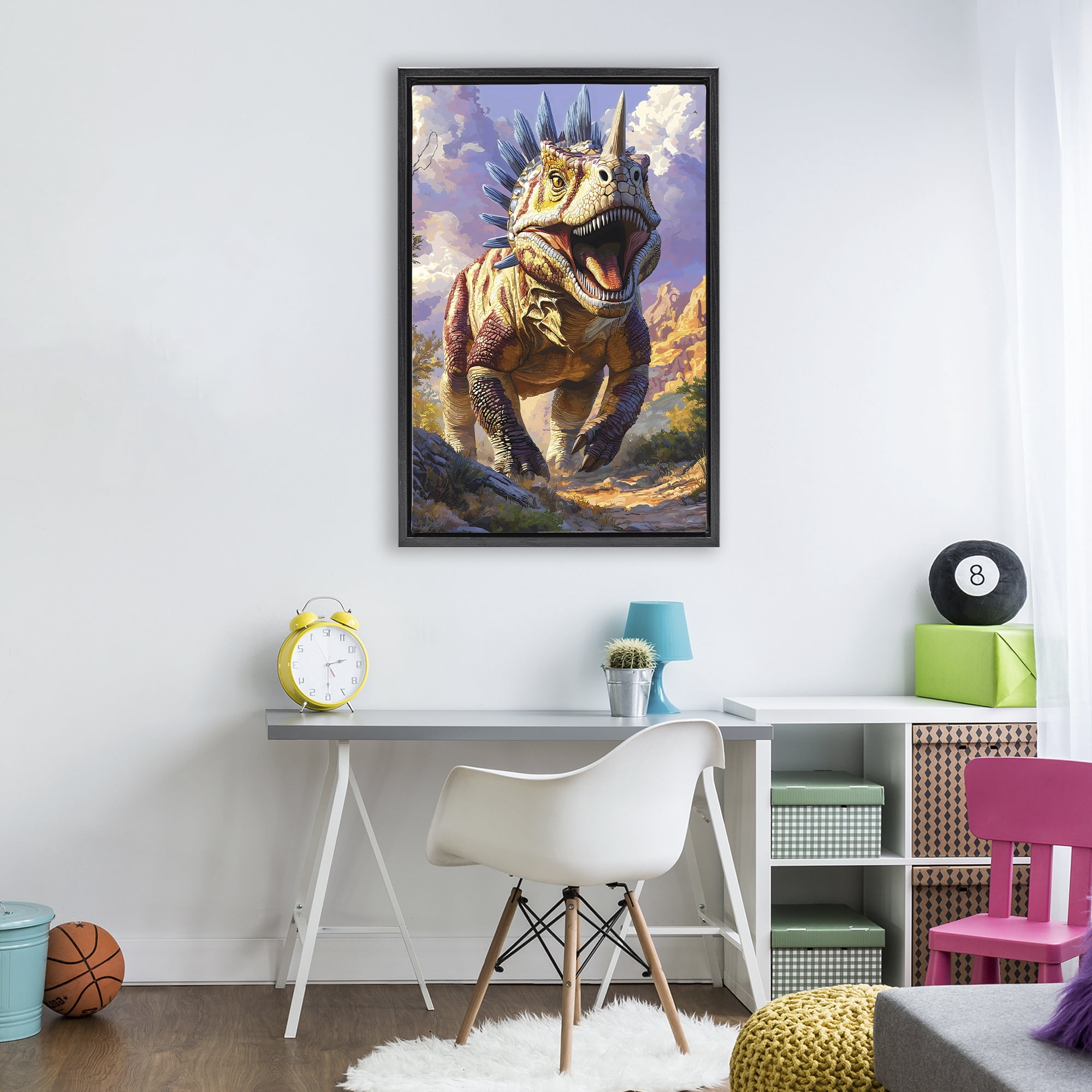 Stupell Industries Fierce Horned Dinosaur Black Framed Floater Canvas Wall Art, design by Creative Studio