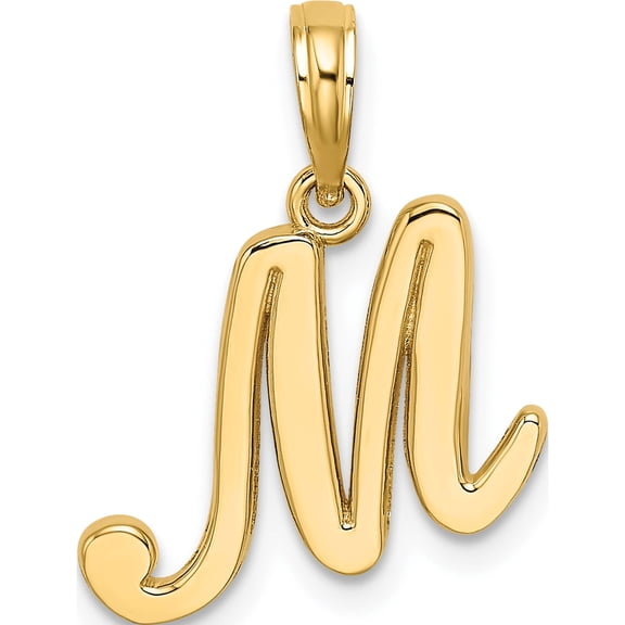 14K Yellow Gold 14Ky Script Letter M Initial Pendant (16.45 X 15.95) Made In United States k6422m