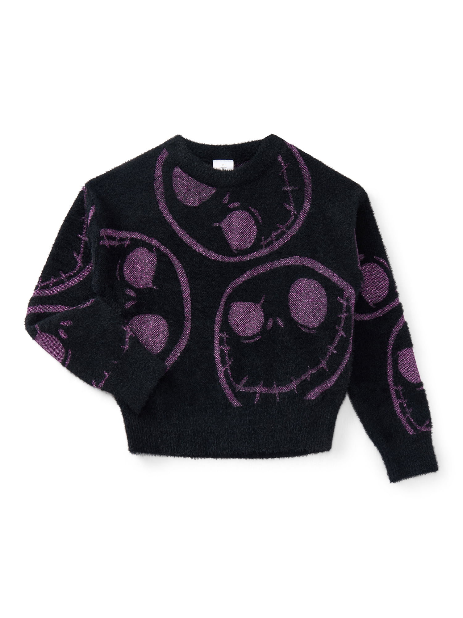 The Nightmare Before Christmas Girls Graphic Eyelash Glitter Sweater, Sizes 4-16