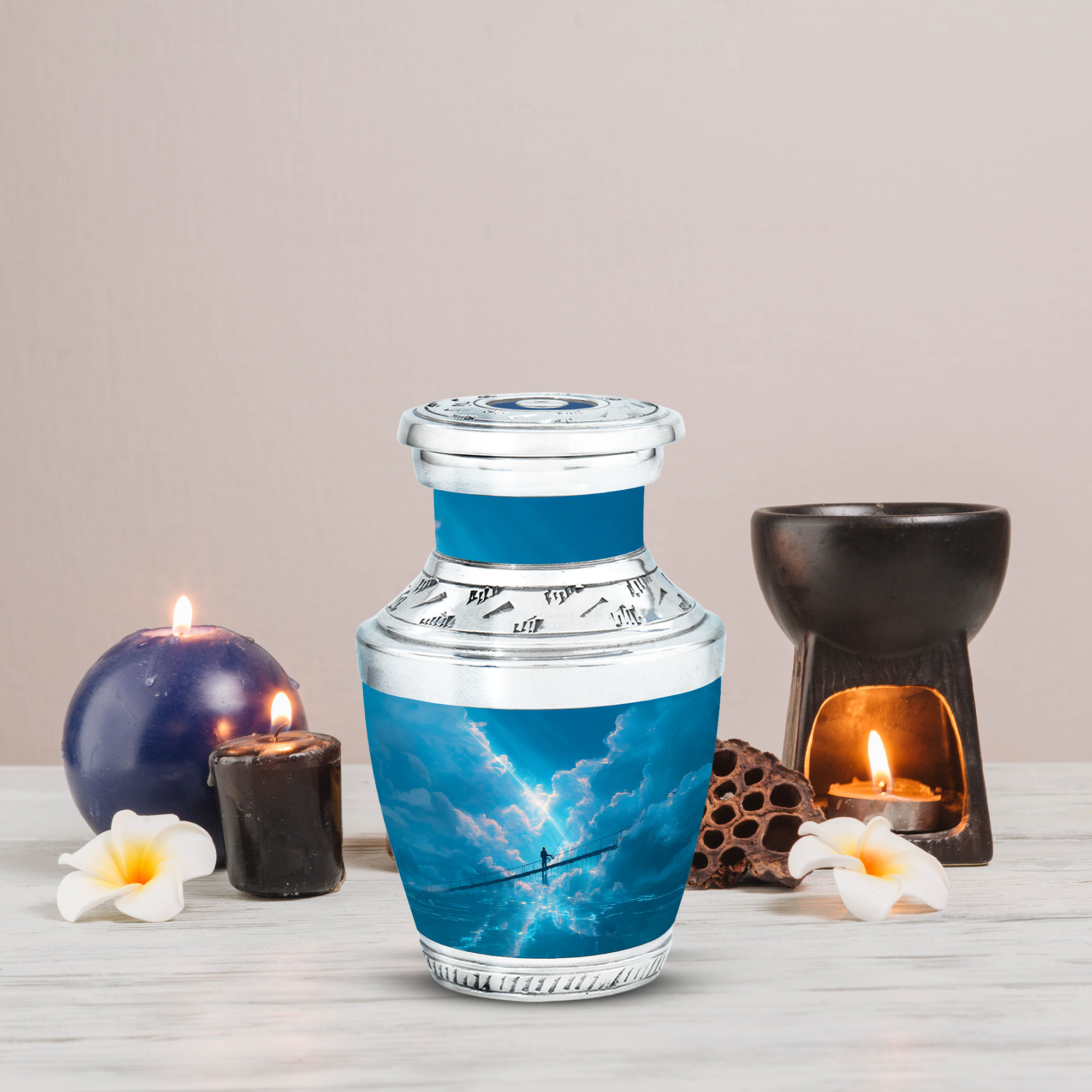 MUKTIVE Fishing Silhouette Keepsake Urns for Human Ashes, Blue Galaxy Small Burial Urn for Adult Ashes, Decorative Cremation Urns, Remembrance Gift for Loss of Mom (3 Inch)