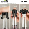 thumbnail image 4 of BETTFOR Champagne Stoppers with Stainless Steel Champagne Saver with Food Grade Silicone Leak proof Keep Fresh Suitable for Champagne, Cava, Prosecco and Sparkling(Black, 2 Pack)…, 4 of 5