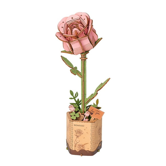 Rokr Puzzle en bois 3D – Bouquet de Fleurs de Rose Rose DIY