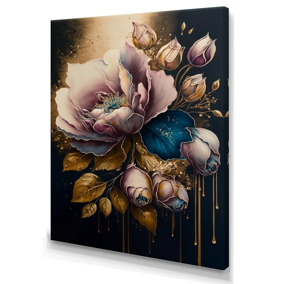 Designart Decadent Pink And Blue Roses II Canvas Wall Art